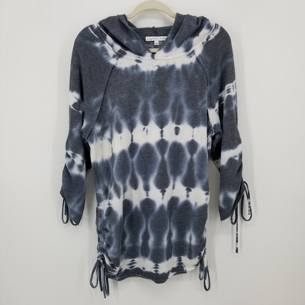 Young Fabulous & Broke Hoodie Sweatshirt S Tie Dye Ruched Navy White